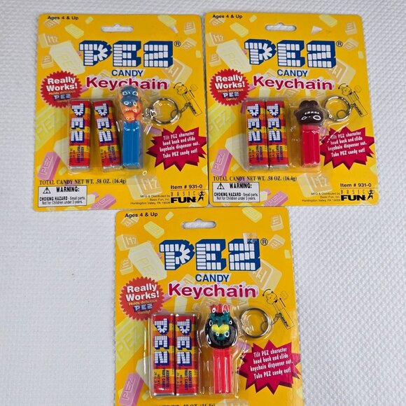 PEZ Candy Keychain Lot 3 Dispensers Vintage 1999 NEW - Picture 1 of 6